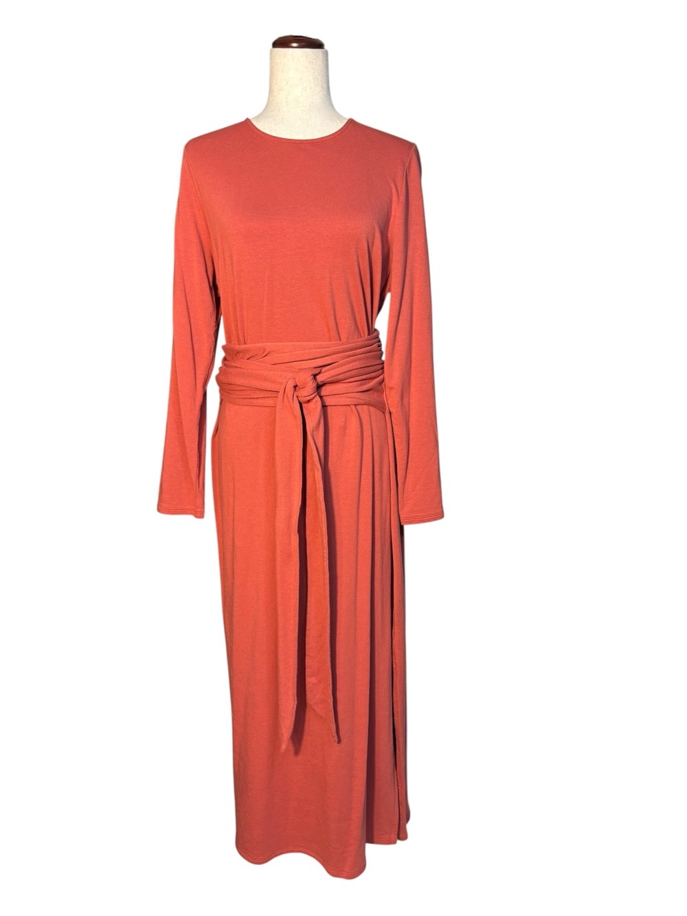 Pure Jill J Jill Rust Terracotta Long Sleeve Belted Maxi Dress Large